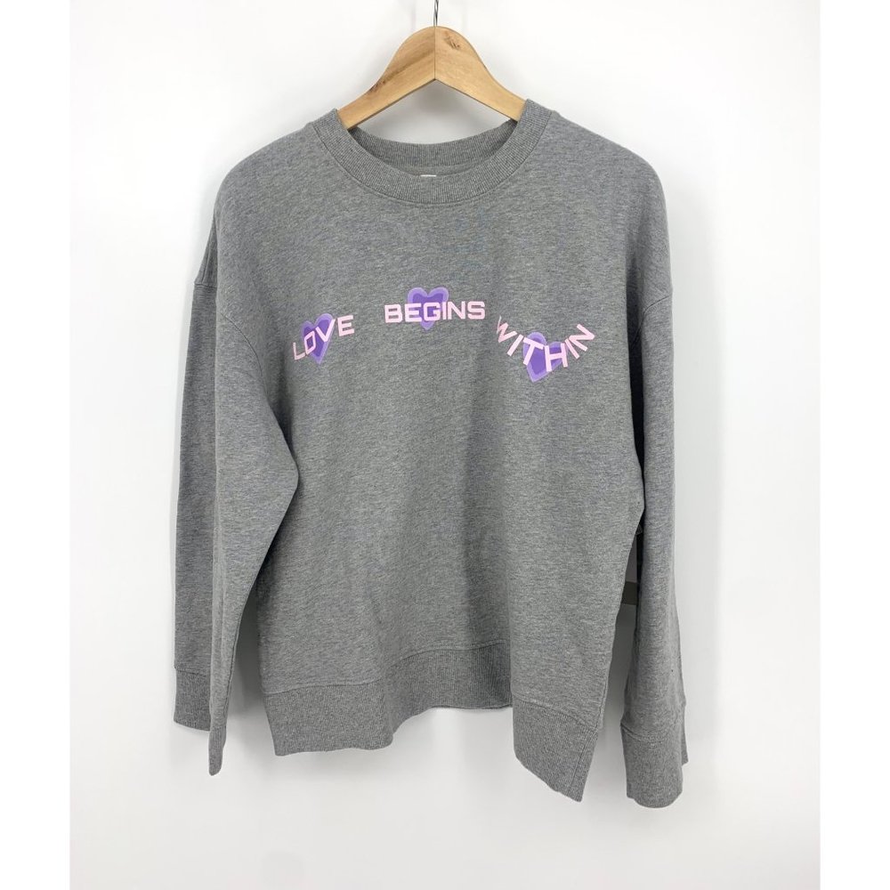 BP 'Love Begins Within' Gray Graphic Oversized Crewneck Sweatshirt NEW WITH TAGS
